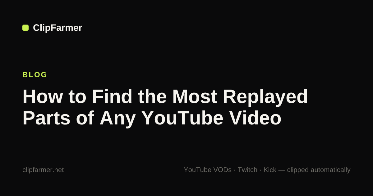 How to find the Most Replayed parts of any YouTube video: read the public replay graph, cross-check timestamped comments, and automate it for clipping.